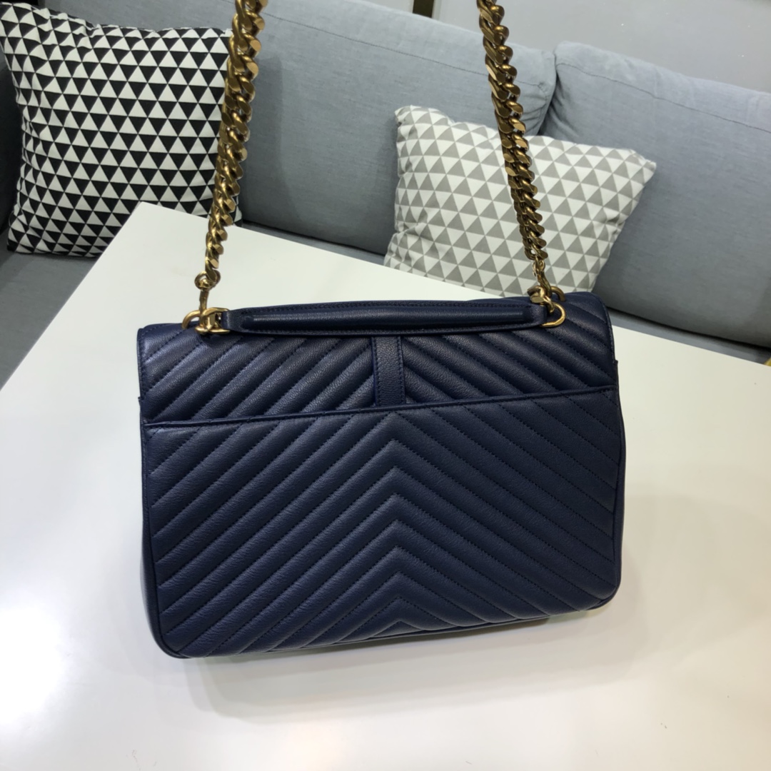 Saint Laurent Lambskin College Handbag Shoulder Bag Navy Blue 392738 Gold